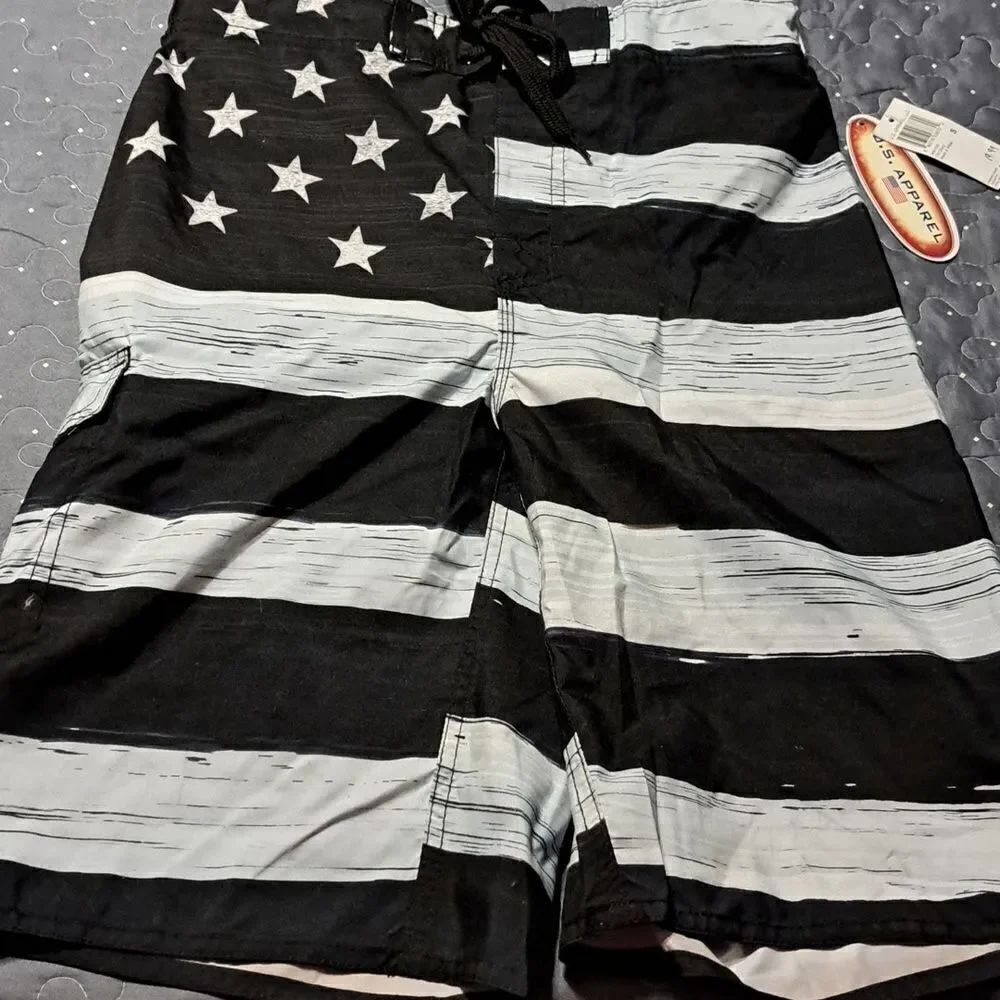 US Apparel Old Glory swim trunks size small NWT